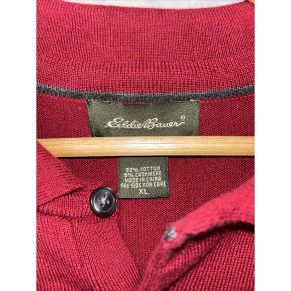Eddie Bauer Red Collared Mens Sweater Cotton Cashmere XL Pullover - Picture 2 of 3